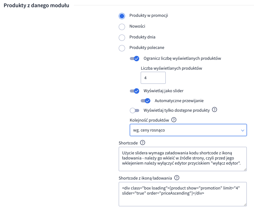 Generator boxów - produkty z modułów Shopera