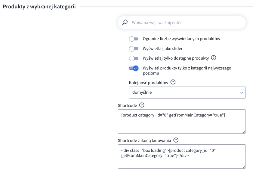 Parametr - produkty tylko z kategorii najwyższego poziomu
