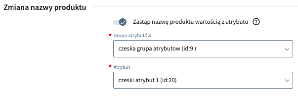Sekcja Zmiana nazwy produktu w konfiguracji Heureka