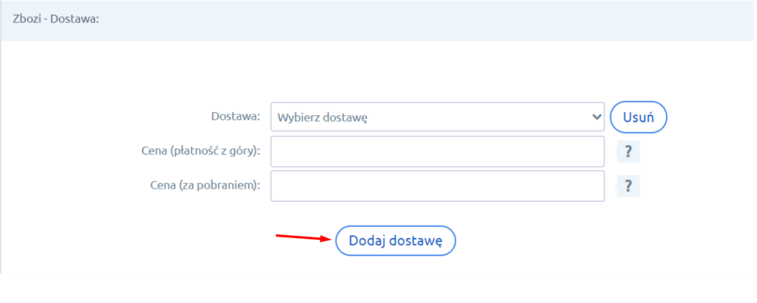 Sekcja Zboží - Dostawa w konfiguracji aplikacji