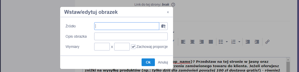 Ikona wstawiania obrazka w edytorze strony informacyjnej