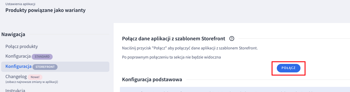 Przycisk Połącz dane aplikacji z szablonem Storefront