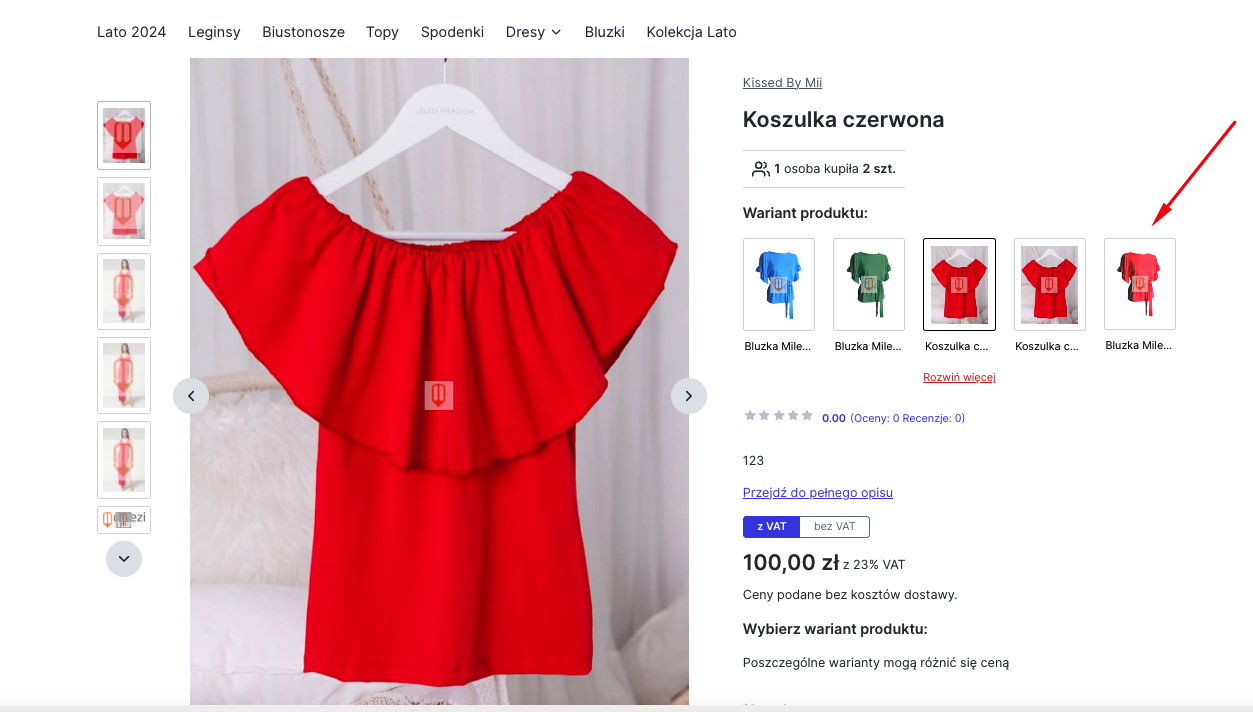 Przeciąganie modułu na kartę produktu