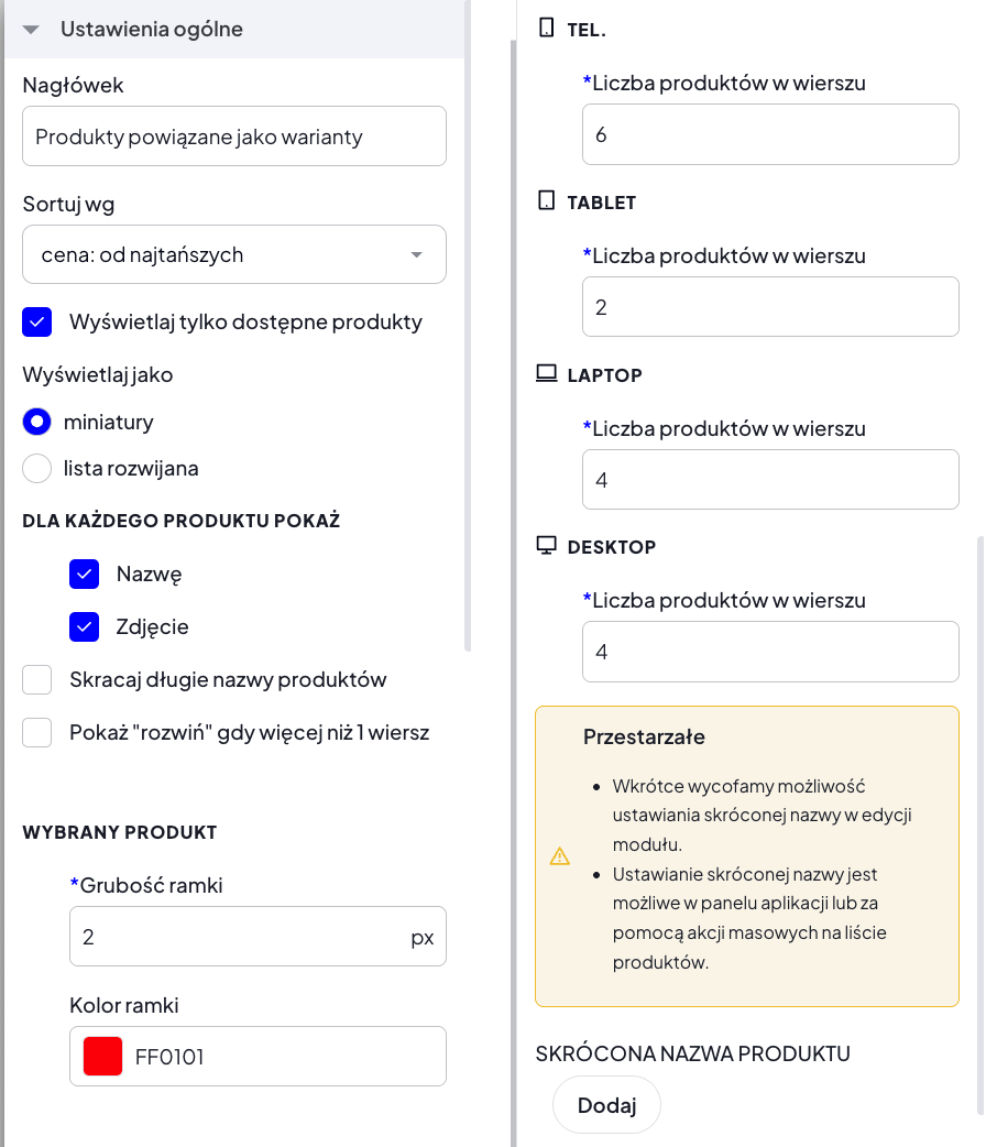 Ustawienia ogólne modułu w szablonie Storefront