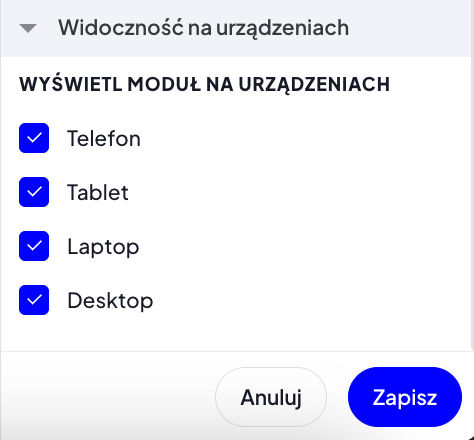 Ustawienia widoczności modułu na urządzeniach