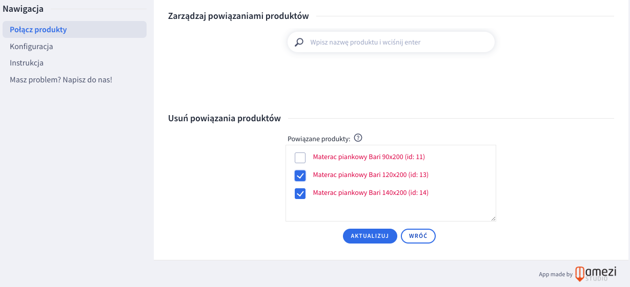 Usuwanie powiązania produktów