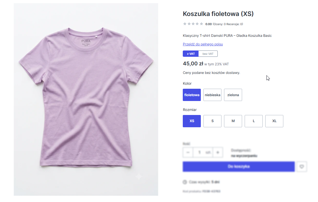 Widok produktów wielowariantowych na karcie produktu