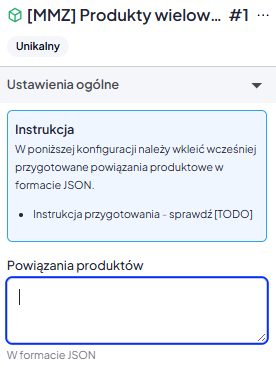 Pole z konfiguracją JSON w module układu strony