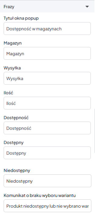 Wielomagazynowość na karcie produktu - frazy