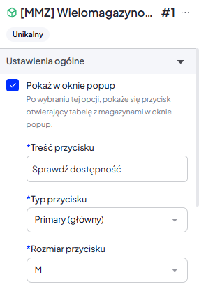Wielomagazynowość na karcie produktu - popup