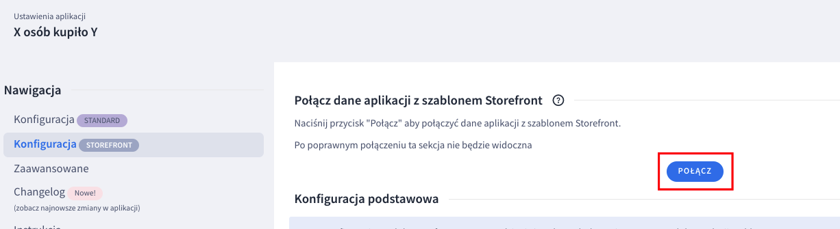 Przycisk Połącz dane aplikacji z szablonem Storefront