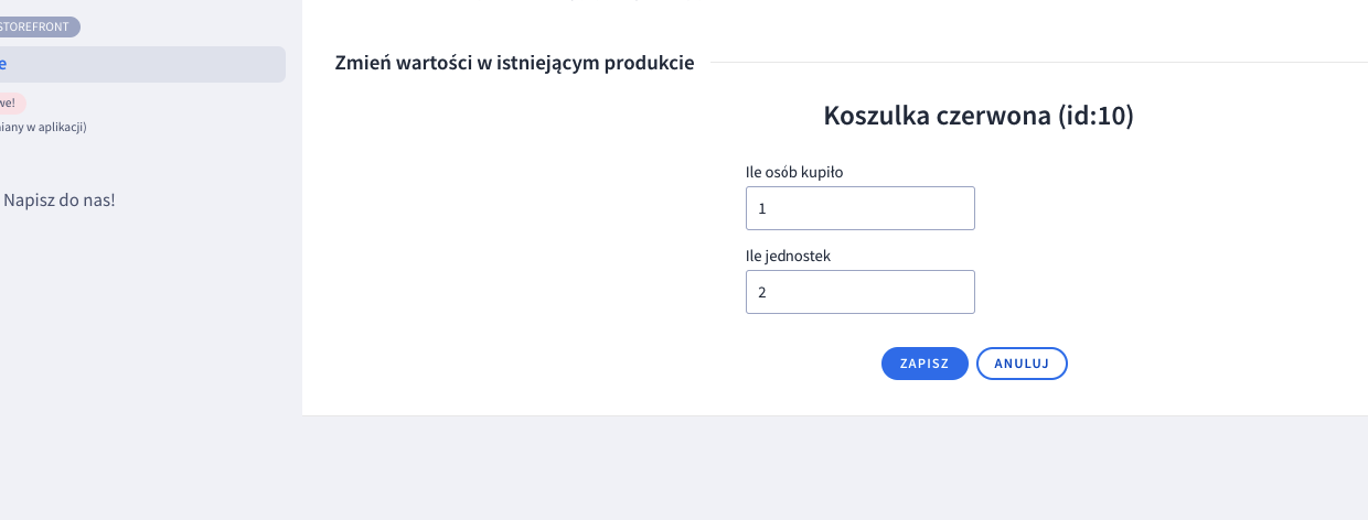 Ręczna zmiana ilości sprzedanych produktów i liczby kupujących