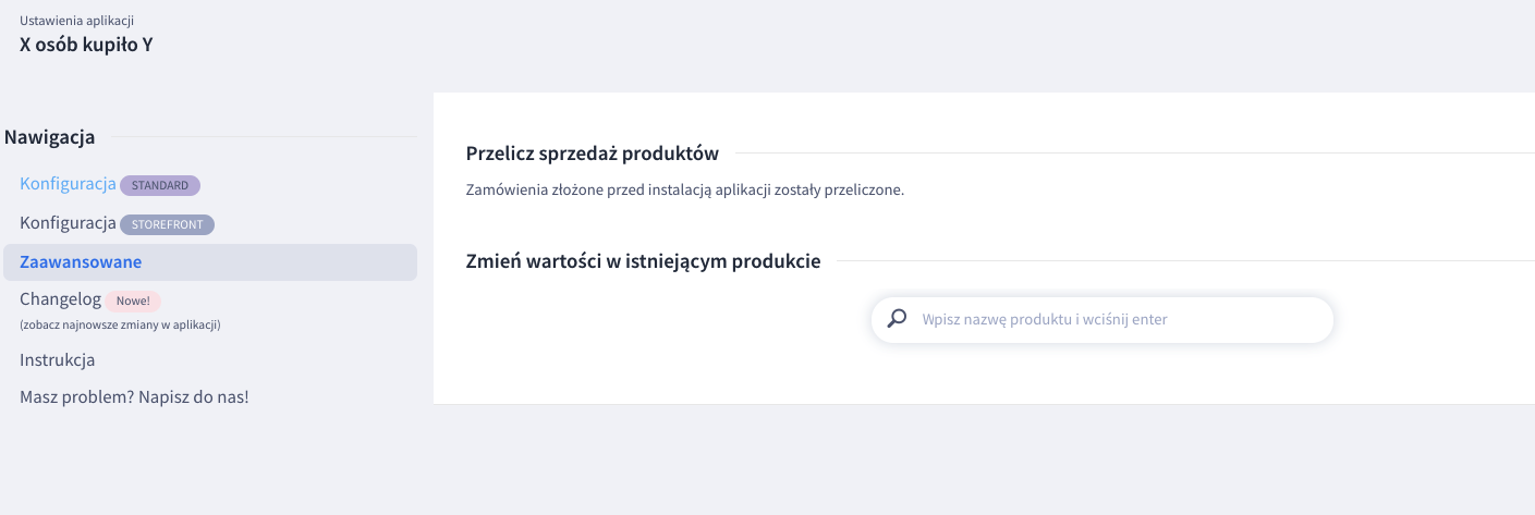 Przycisk przeliczenia sprzedaży sprzed instalacji aplikacji