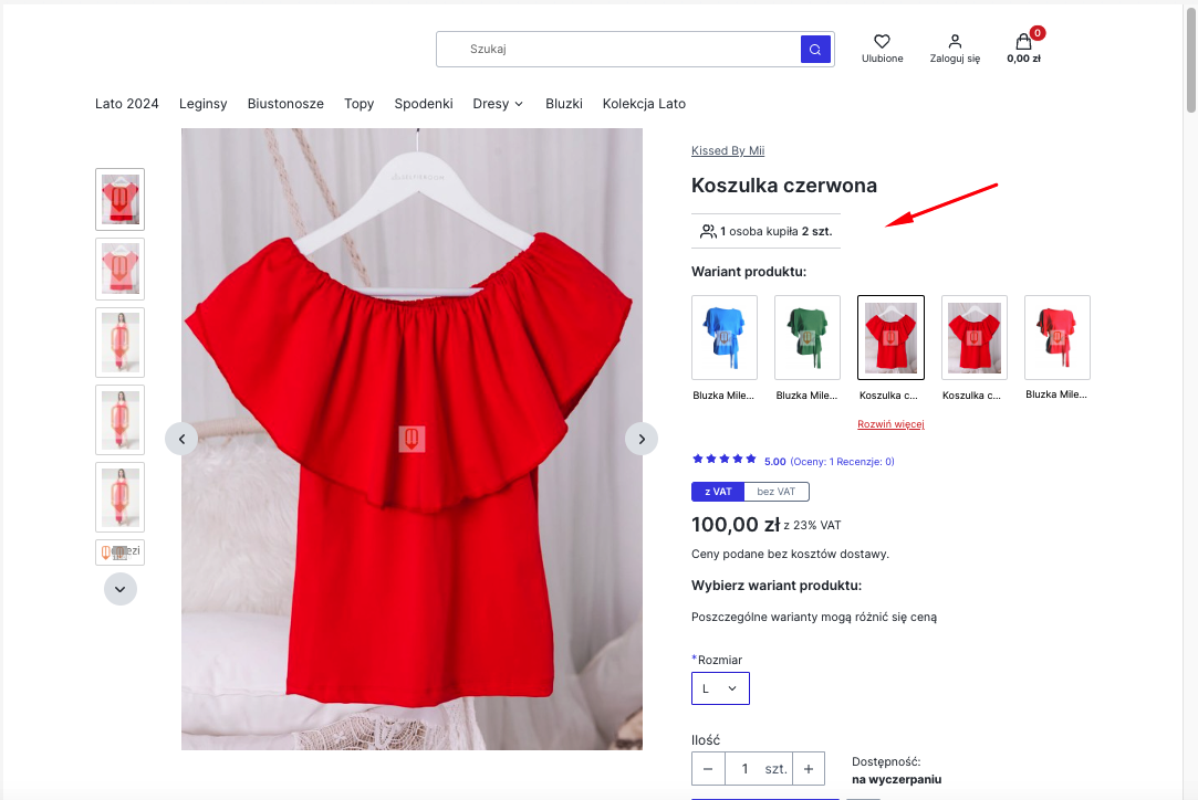 Przeciąganie modułu na kartę produktu