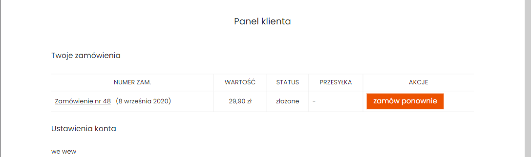 Przycisk zamów ponownie w panelu klienta