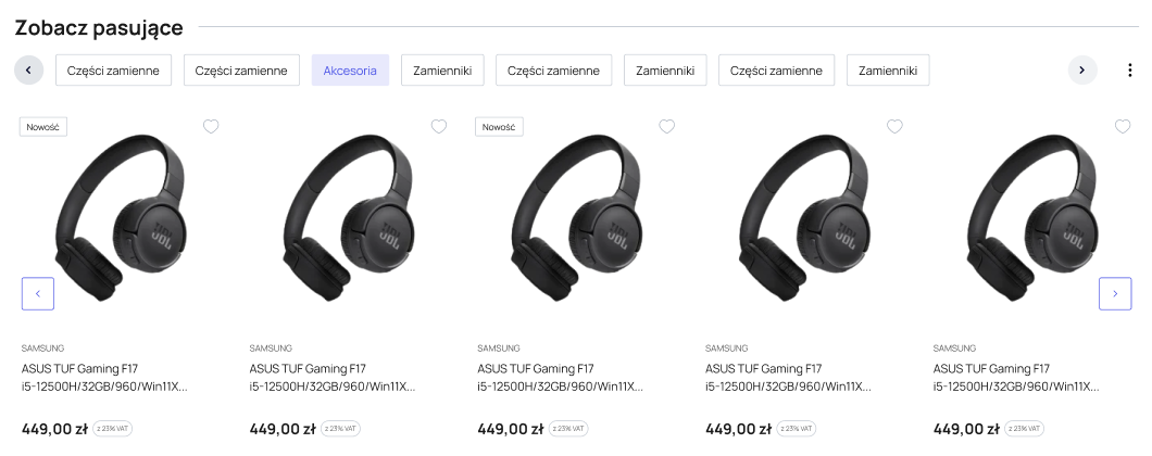 Produkty w zakładkach - podgląd modułu