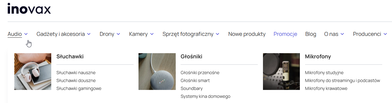 Produkty i banery w Menu